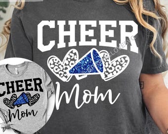 Cheer Mom Svg Png, Leopard Cheerleader Mom Png, Glitter Blue Cheerleader Svg, Cheetah Cheer Mom Shirt Iron On Png, Sublimation