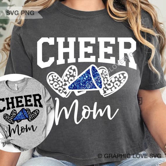 Cheer Mom Svg Png, Leopard Cheerleader Mom Png, Glitter Blue