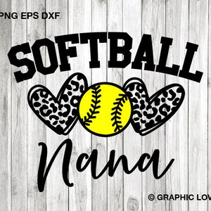 Softball Nana Svg Png, Maglietta Softball Nana Leopard Heart Svg, Softball Nana Iron On Png, Love Softball Family Svg, Softball Nana Sublimazione