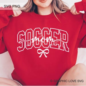 Soccer Mom Svg Png Dtf file, Varsity Cute Chic Sublimation Red Glitter Black White Bow