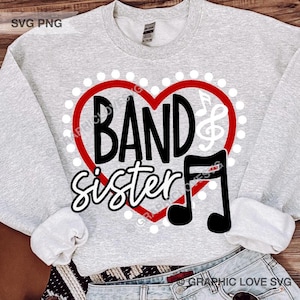 Band Schwester svg png Blaskapelle, Band Schwester Shirt Eisen auf Png, Musiknoten Percussion Trompete, Band Schwester Sublimation Png, Cricut