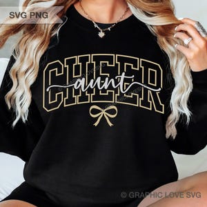 Cheer Aunt Svg Png, Bow Gold Silver Black Cheerleader Shirt Iron On Sublimation