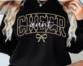 Cheer Aunt Svg Png, Cheerleader Aunt Png, Coquette Bow Pink Gold Silver Black Cheer Aunt Shirt Iron On Png, Cheer Aunt Sublimation Png