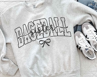 Baseball Sister Svg Png, Cute Chic Bow Varsity Baseball Shirt Sublimation Files, Black, White