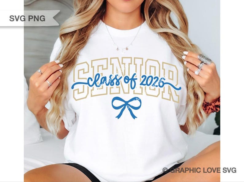 Senior 2026 Svg Png, Class of 2026 Svg, Pink Gold Green Red Blue Bow Coquette Senior 2026 Dtf file, Graduation Shirt Iron On Png, Senior 2026 Sublimation