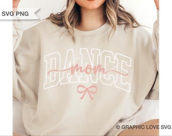 Arquivo SVG/PNG para sublimação de camiseta Dance Mom rosa com laço Comfort Color Coquette, estilo mãe de dançarina, bailarina, sublimação para mãe de dançarina.