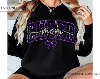 Cheer Mom Svg Png Purple Bow Gold Silver Glitter, Cheerleader Mom Dtf File (4 Color Files Included)