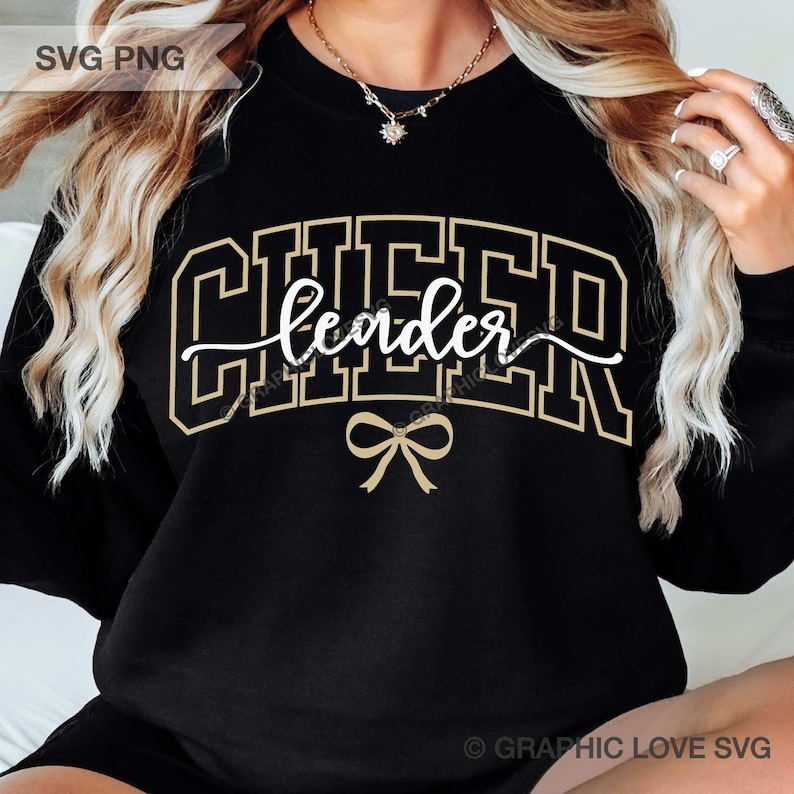 Cheer Svg Png Bow Cheerleader Pink Gold White Black Coquette Cheerleading Sublimation(digital download) image 2