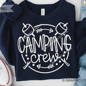 Equipo de acampada SVG PNG, Excursión SVG, Amigos acampando SVG, Camiseta de acampada familiar termoadhesiva PNG, S'more SVG, Vida de campamento, Campistas, Blanco, Negro