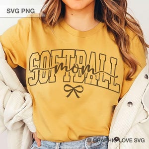Softball Mom Svg Png Dtf File, Cute Chic Bow Varsity Softball Shirt Sublimation Iron On Png, White Brown Black