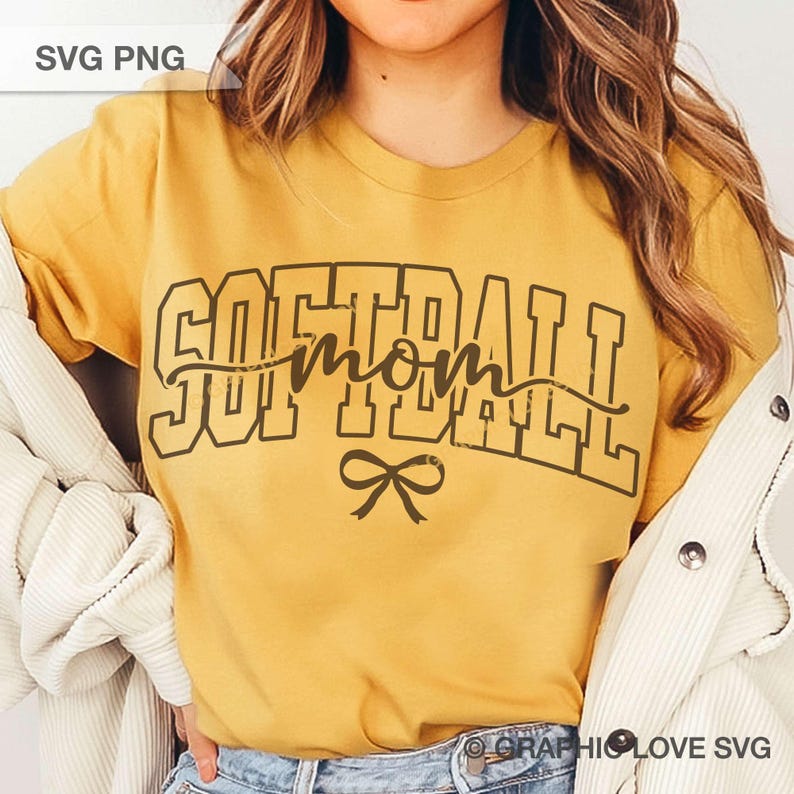 Softball Mom Svg Png Dtf File, Cute Chic Bow Varsity Softball Shirt Sublimation Iron On Png, White Brown Black