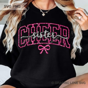 Cheer Sister Svg Png Bow Pink Glitter Cheerleader Shirt Iron On Png Sublimation Files