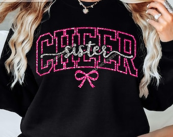 Cheer Sister Svg Png Bow Pink Glitter Cheerleader Shirt Iron On Png Sublimation Files
