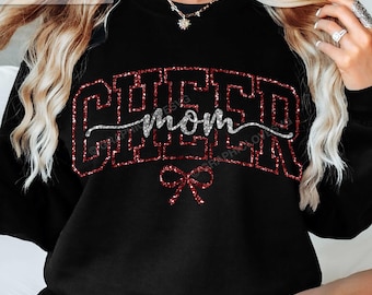 Cheer Mom Svg Png Maroon Glitter Bow Cheerleader Shirt Dtf File (3 colors bundle) Gold Yellow Silver