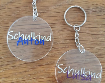 Schoolchild 2022 - Keychain - Acrylic bag ring - with customizable name - Start of school - Rainbow foil
