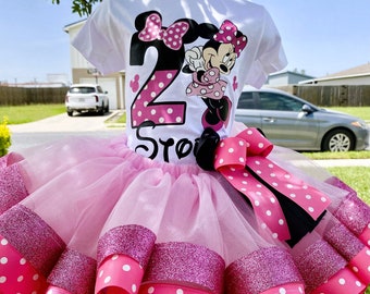 Personalized Mouse Birthday Dress- Tutu Birthday Outfit-  Tutu pink for Girls - Gift Birthday Outfit