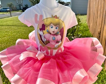 Princess Peach, Princess Peach party, Personalized Princess Peach costume, Princess Peach 1st birthday, Tutu set, Birthday outfit peach