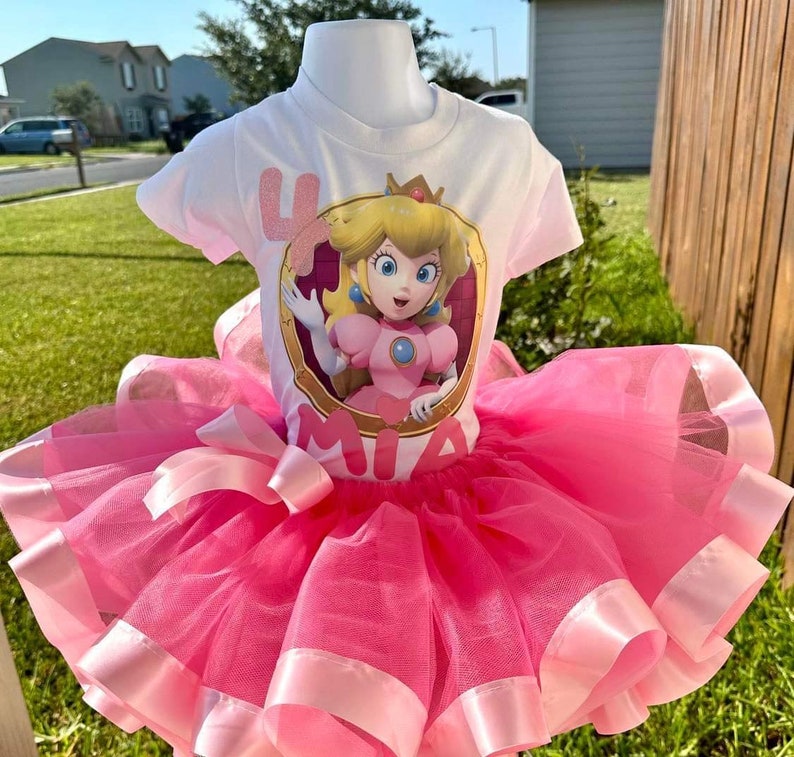 Princess Peach, Princess Peach party, Personalized Princess Peach costume, Princess Peach 1st birthday, Tutu set, Birthday outfit peach image 1