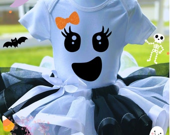 Spooky Halloween outfit/Kids' ghostly tutu outfit/Ghost and tutu dress for girls on Halloween/Spirit costume with tutu for Halloween