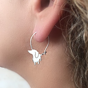 Dachshund Earrings - Silver Sausage Dog Hoop Earrings, Doxie Lover Jewelry Gift | I