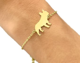 Bracciale Bulldog Francese - Bracciale in argento placcato oro 14K, regalo per gli amanti del Bulldog Francese /LINE