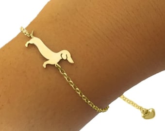 Dachshund Jewelry, Gold Plated Bracelet, Gift for Her (Line)