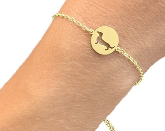 Dachshund Charm Bracelet, Gold Plated Silver Dog Jewelry (Charm)