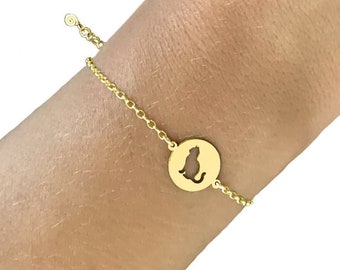 Cat Charm Bracelet, Gold Plated Sitting Pet Link Chain Gift (Charm Sit)