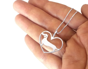 Dachshund Heart Necklace, Sterling Silver Dainty Dog Jewelry (Heart)