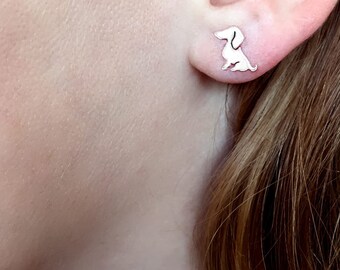 Dachshund Earrings, Sterling Silver Studs, Dainty Dog Jewelry (Sweet)