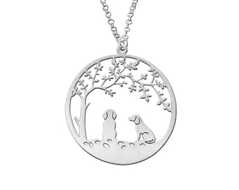 Beagle Necklace, Sterling Silver Tree of Life, Hound Jewelry (2 Dogs)