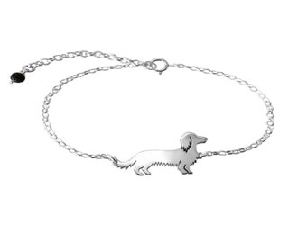 Long Haired Dachshund Bracelet - Silver / 14K Gold Plated Dachshund Jewelry, Doxie Charm, Dachshund Gift for Dachshund Lovers |LONG HAIRED