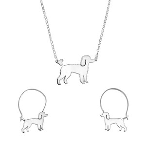 Set poedelketting en oorringen - zilver / 14K vergulde poedelsieraden, hondensieraden, poedelcadeau voor poedelliefhebbers |LINE
