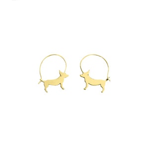 Chihuahua Earrings - 14K Gold Plated Silver Hoop Earrings, Dog Lover Jewelry Gift |LINE
