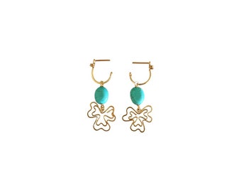 Boucles d'oreilles bohèmes - Boucles d'oreilles bohèmes turquoises 14 carats, boucles d'oreilles pendantes avec pierres précieuses, boucles d'oreilles ethniques, bijoux bohèmes | CLOVER