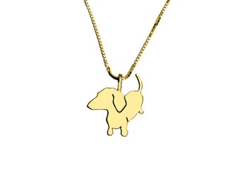 Collier teckel - Pendentif Doxie en argent plaqué or 14 carats, cadeau bijoux pour amoureux des chiens |