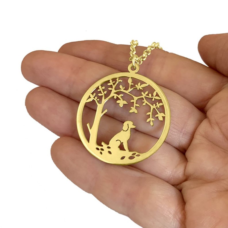 Poodle Pendant Necklace 14K Gold Plated Silver Tree Of Life