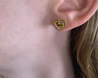 Parure Bijoux Yorkshire Dorée Avec Strass - Pendentif Et Boucles D'oreilles Métal Inoxydable Neufs