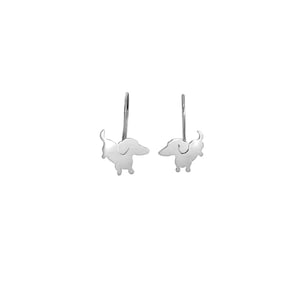 Dachshund Earrings - Silver Sausage Dog Ear Wire Drop Earrings, Doxie Lover Jewelry Gift |UP