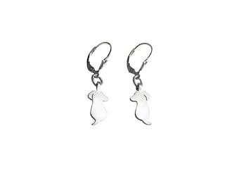Dachshund Earrings - Silver Sausage Dog Dangle Earrings, Doxie Lover Jewelry Gift |FRIEND