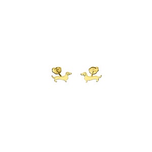 Dachshund Earrings - 14K Gold Plated Silver Doxie Stud Earrings, Sausage Dog Lover Gift |LINE