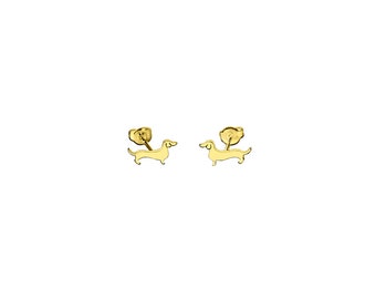 Dachshund Earrings - 14K Gold Plated Silver Dachshund Jewelry,  Doxie Stud Earrings, Dog Studs, Dachshund Gift for Dachshund Lovers |LINE