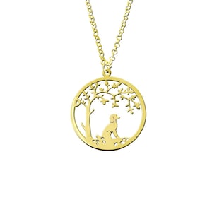 Poodle Necklace 14K Gold Plated Silver Tree Of Life Pendant