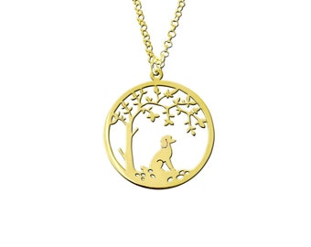 Poodle Necklace - 14K Gold Plated Silver Pendant, Dog Lover Gift |Small TREE OF LIFE