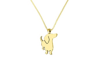 Collier teckel - Pendentif Doxie en argent plaqué or 14 carats, cadeau bijoux pour amoureux des chiens saucisse | je