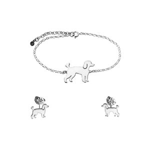Poodle Bracelet and Stud Earrings Set - Silver / 14K Gold-Plated Poodle Jewelry, Dog Jewelry, Poodle Gift for Poodle Lovers |LINE
