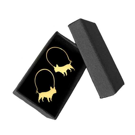 Orecchini A Cerchio Con Bulldog Francese In Argento Sterling 925 - Leggeri E Ipoallergenici, Regalo Per Amanti Dei Cani