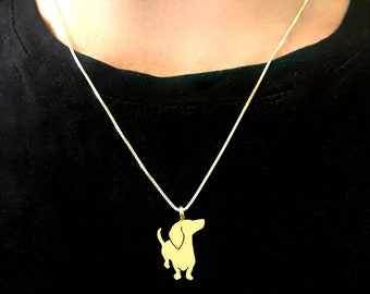 Collier teckel - Pendentif chien saucisse en argent plaqué or 14 carats, cadeau bijoux Doxie Lover | je