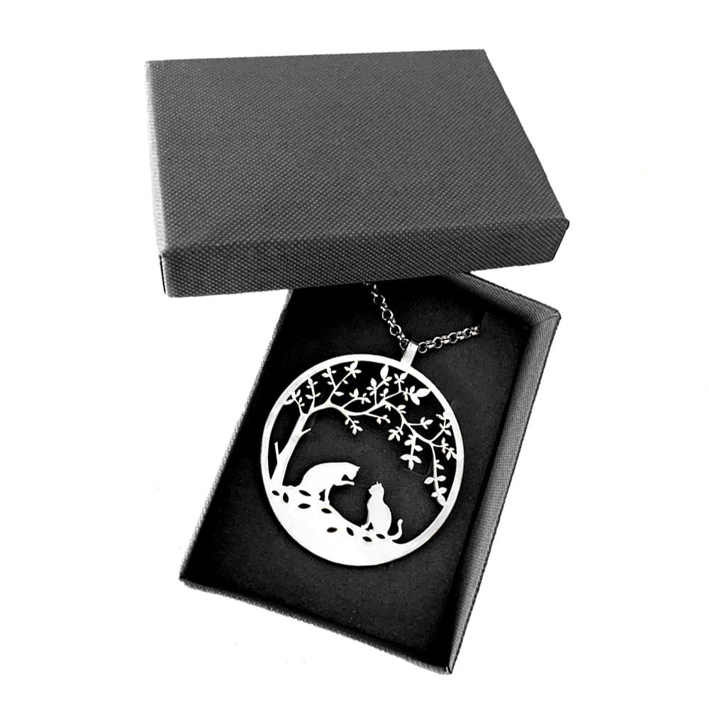 Collana Con Ciondolo Gatto E Albero Della Vita In Argento 925 – Gioiello Yin Yang Per Amanti Dei Gatti – Regalo Con Confezione