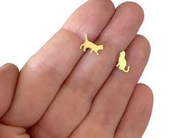 Cat Earrings - 14K Gold Plated Silver Cat Jewelry, Cat Stud Earrings, Kitten Jewelry - Kitty earrings, Cat Gift for Cat Lovers |MIX